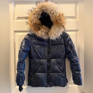 SAM. Blake Fur-Trim Short Down Coat Blue girls size 12